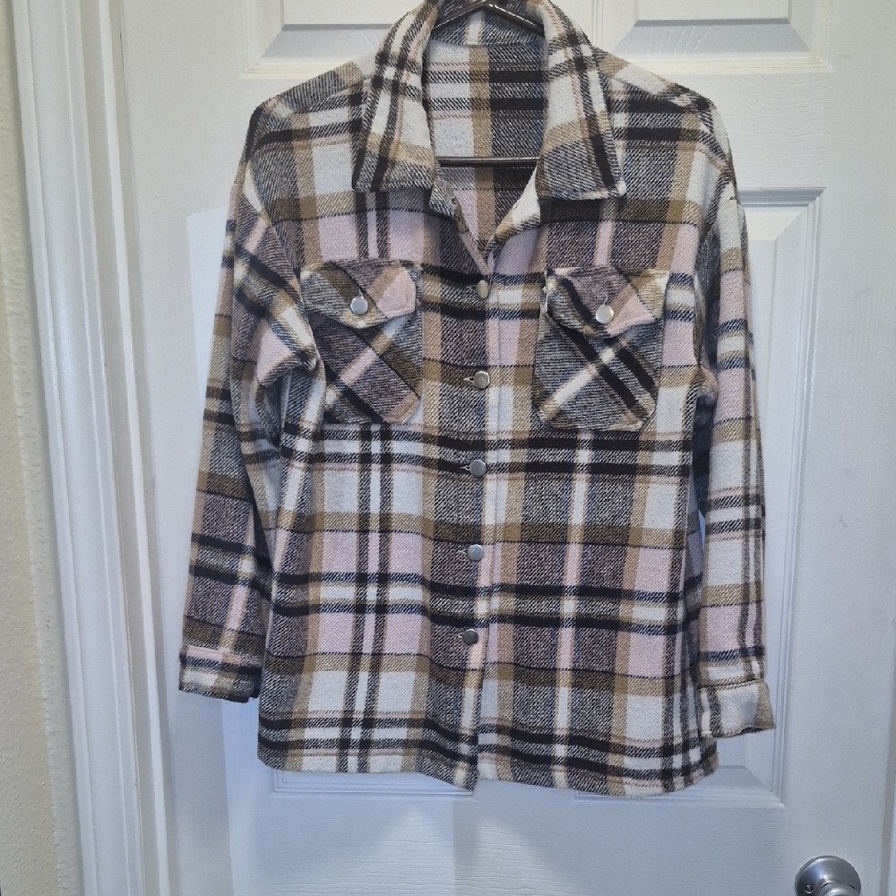 Plaid Womens Jacket - Brown, Pink, White